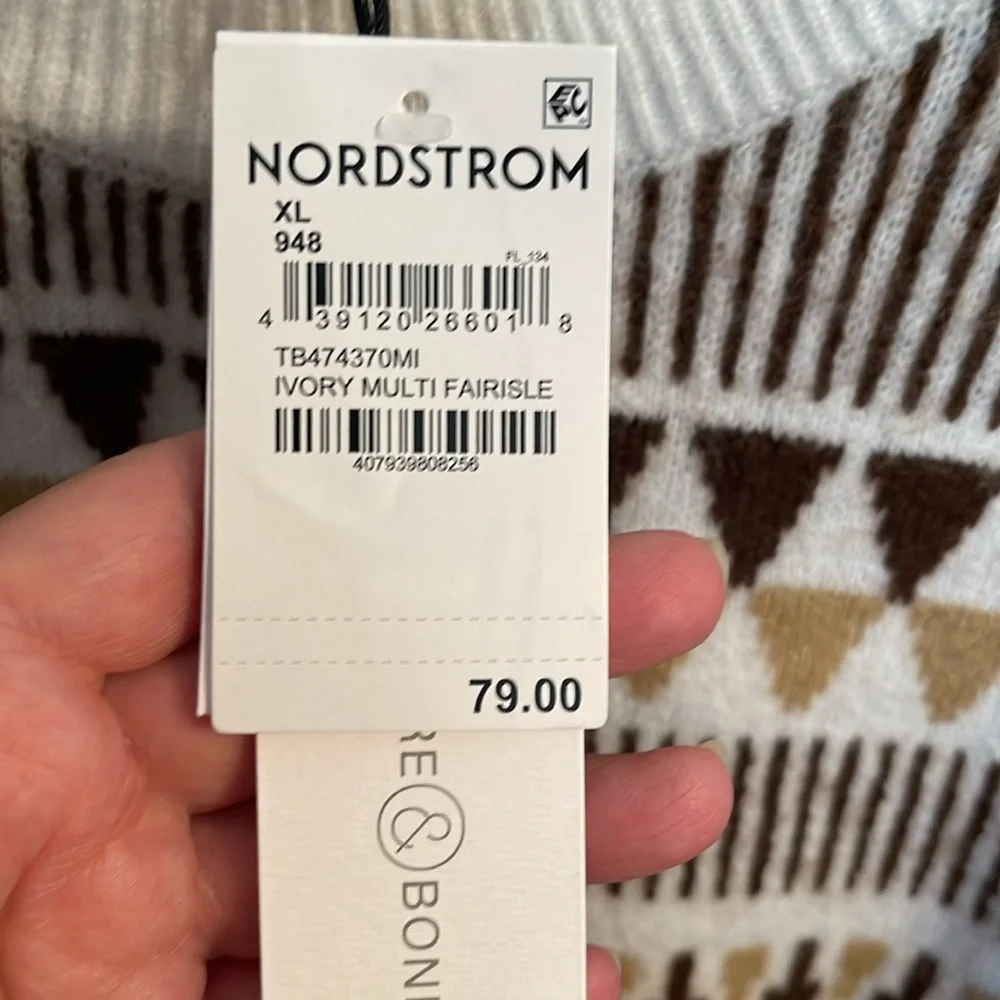 Treasure & Bond White and Brown Patterned Sweater with Button Trim - Picture 4 of 6